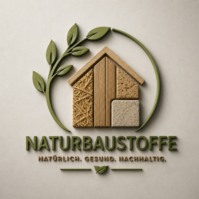 Logo mit einem Haus aus Naturmaterialien und dem Text "Naturbaustoffe".