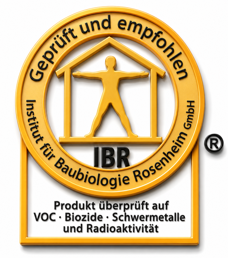Zertifikat des IBR für Baubiologie, geprüft auf Schadstoffe und Radioaktivität.