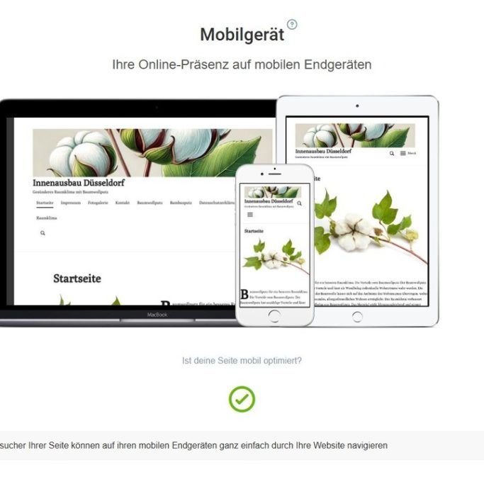 Verschiedene Geräte zeigen eine Online-Präsenz mit einer Baumwollblüten-Illustration.